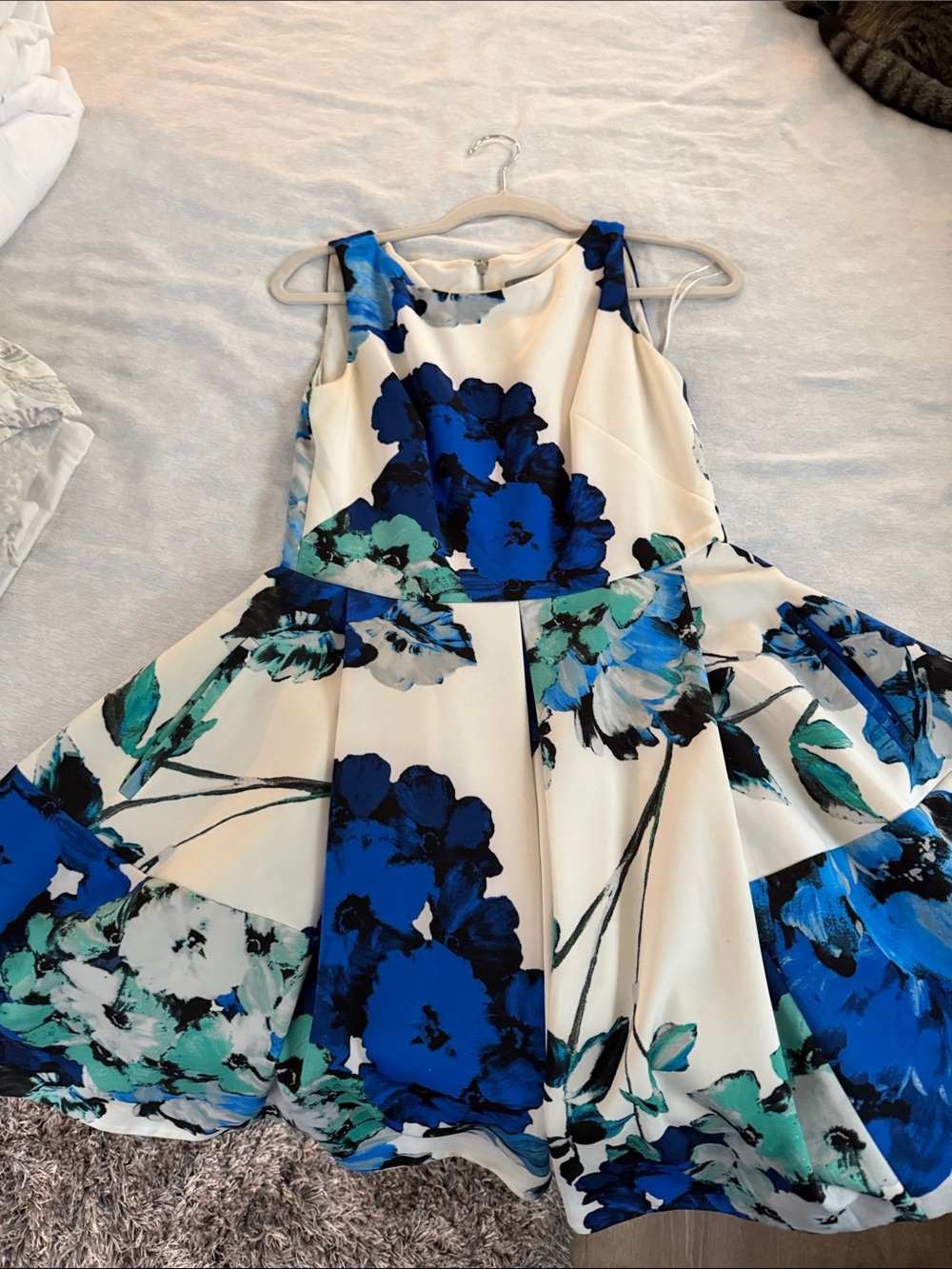 Floral Fit and Flare Dress in Blue & White